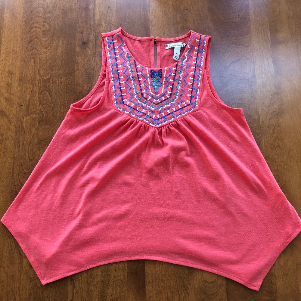 Speechless Coral Embroidery Accent Tank Top